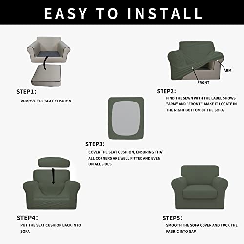 Image of Easy-Going Waterproof 2 Pieces Chair Cover Couch Covers for Sofa | Stretch Spandex Sofa Cover Protector Elastic Bottom for Cushion Couch Dog Pet Friendly Living Room Grayish Green
