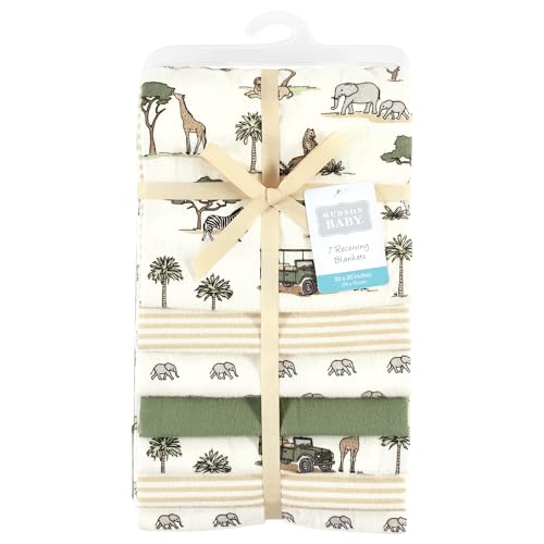 Image of Hudson Baby Unisex Baby Cotton Flannel Receiving Blankets Bundle, Going On Safari, One Size (Pack of 2)