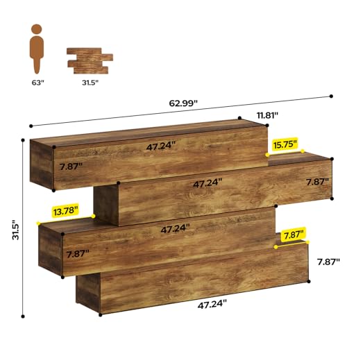 Image of knoworld 63-inches Console Table for Entryway, 4-Tier Storage Entry Table, Farmhouse Wooden Sofa Table Behind Couch, Rustic Foyer Table Hallway Table for Living Room, Unique Design