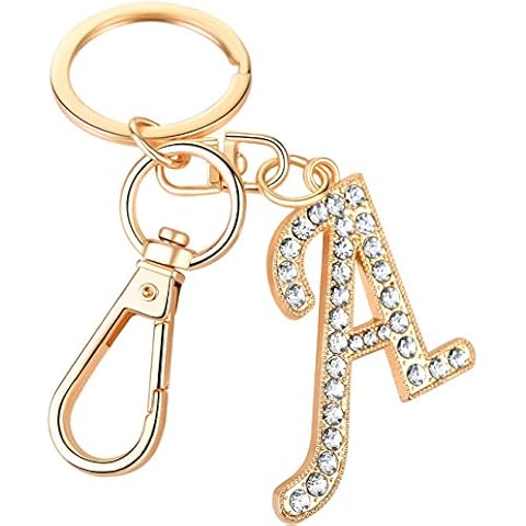 Giftale Women Rose Gold Plated Alloy Car Key Ring with Crystal Rhinestone Alphabet Initial Letter Keychain Size L,Letter A Cover