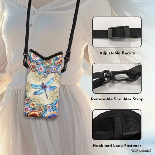 Image of Cross Body Phone Bag for Women Men Water-Resistant Phone Bag Small Crossbody Bag Protective Smartphone Case Pouch Cellphone Pouch Purse Bag, 8 x 4 Inch, Boho Dragonfly Flower Print