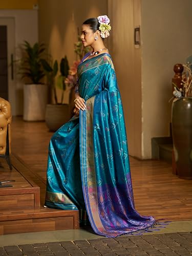 Image of MADHUHANSH Women's Cotton Linen Saree with Unstitched Blouse Piece and Solid Pattern | Mithila Painting Saree | Saree for Haldi Ceremony