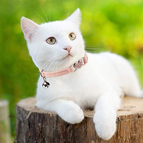 LEJGEQR 2 Pack/Set Cat Collars with Bell,Heart Bling Rhinestones Cat Collar,Breakaway Cat Kitty Collar Kitten Collar… - Image 7