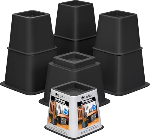 Lufia Bed Furniture Risers Heavy Duty, Elevation in Heights 8, 5 or 3 Inch, Adjustable Furniture Risers for Sofa, Table, Couch, Chair or Desk, Supports up to 1,300 lbs (Set of 4, Black) by Lufia - Used condition - US$22.87
