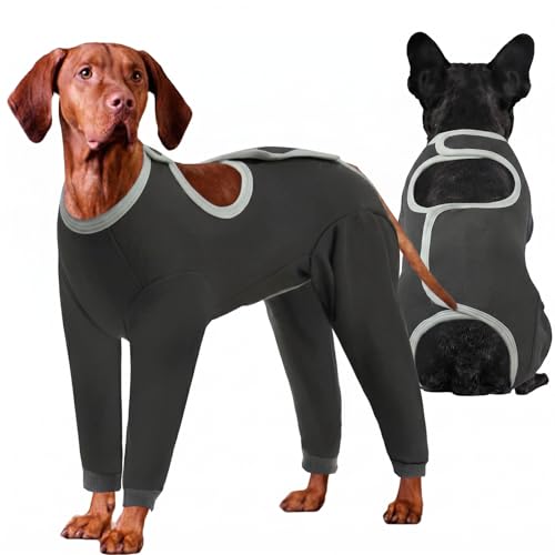Image of IDOMIK Dog Recovery Suit After Surgery,Long Sleeve Dog Surgical Onesie for Surgery,Soft Breathable Pet Pajamas Anti Shedding,Adjustable Bodysuit Prevent Licking Wound,Cone Collar Alternative,Gray,3XL