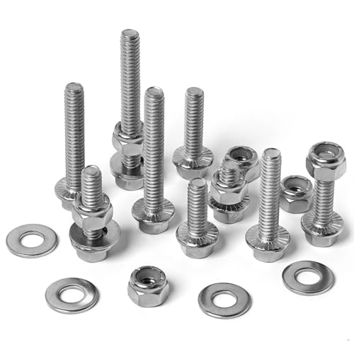 Image of 1 /4-20 Flange Hex Bolts Screws Nylon Insert Lock Nuts Flat Washers Kit, Stainless Steel 304, Fully Threaded Hex Bolt 1 /4-20 x 1 /2 inch 3 /4 inch 1 inch 1-1 /4 inch 1-1 /2 inch 1-3 /4 inch 2 inch Length