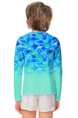 Image of AOBUTE Unisex Kids Rash Guard Long Sleeve SPF 50+ Sun Shirt UV Protection Swim Shirts 3-12 Years
