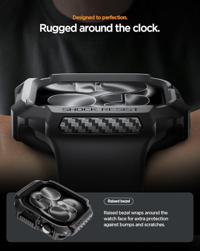 Image of Spigen for Apple Watch Series 11 Case, Rugged Armor Compatible with Series 11 /10 42mm Durable Protective TPU Flexible Shock Proof Military Grade Bumper - Matte Black