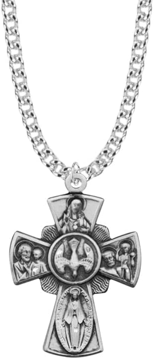 True Faith Jewelry Sterling Silver 5 Way Medal Cross Medal Pendant Necklace Religious Jewelry