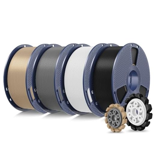 SUNLU PLA+2.0 3D Printer Filament Bundle, 4KG Upgrade PLA+ Filament 1.75mm, Tougher and Stronger, Dimensional Accuracy +/-0.02mm, 1KG per Spool, 4 Packs, 4KG Total, Black+White+Grey+Oak Wood