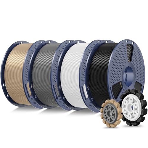 Image of SUNLU PLA+2.0 3D Printer Filament Bundle, 4KG Upgrade PLA+ Filament 1.75mm, Tougher and Stronger, Dimensional Accuracy + /-0.02mm, 1KG per Spool, 4 Packs, 4KG Total, Black+White+Grey+Oak Wood