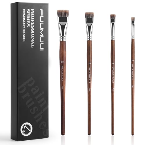 Fuumuui Professional Paint Brush Set, 4Pcs Natural Badger Hair with Flat Shape Blending Mop Oil Paint Brushes for Acrylic Painting Oil and Gouache