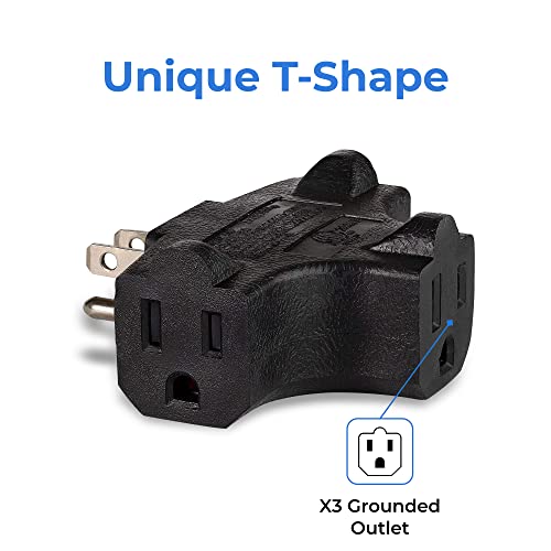 Maxlin Cable Heavy Duty Outlet Extender T-Shaped Adapter With 15 Amps 125V 50 Hz 1875 Watts 3 Plug Outlet Adapter Ul Listed 3 Outlet Wall Adapter Wall Plug Extender Multi Outlet Adapter Black 4 Pack #TOP4
