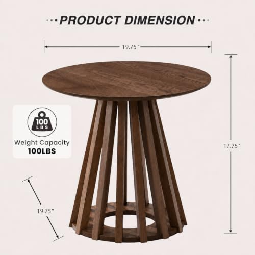 Image of HNY Round Fluted End Table, 19.7 inch Modern Black Side Table, Mid Century Wood Circle Bedside Tables Drink Table Nightstand for Bedroom, Living Room, Small Space, Walnut