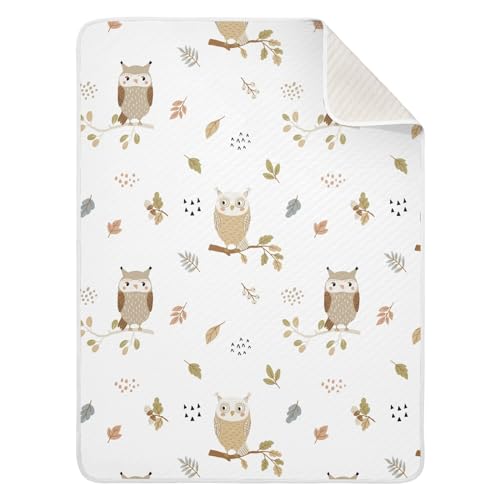 Image of Owls Autumn Leaves Baby Swaddle Blanket for Boys and Girls, Muslin Baby Receiving Swaddle Blanket, Soft Cotton Nursery Swaddling Blankets for Newborn Toddler Infant