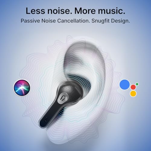 Image of pTron Bassbuds NX TWS Ear Buds w /Smart Touch Display, 55hrs Playtime, Dual Mics, TruTalk AI-ENC Calls, 5 Music Equalisers, BTv6.0, Voice Assistant, Type C Charging, IPX5 Water Resistant (Pearl Black)