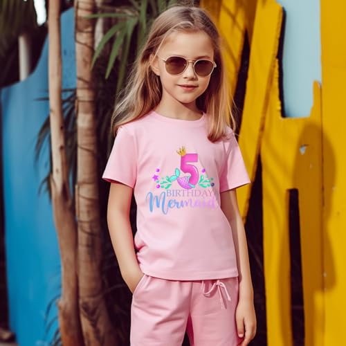 Girls Birthday Shirt 2nd 3rd 4th 5th 6th Girls B-Day Outfits Mermaid Theme Cotton Short Sleeve Tee Tops4
