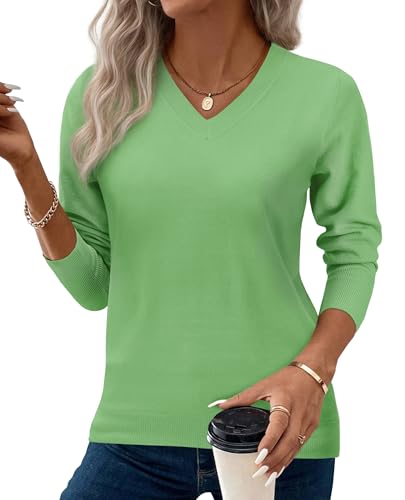 Image of Women's Spring Sweaters 2026 Casual Long Sleeve Pullover V Neck Lightweight Sweatshirts Cute Blouse Tops