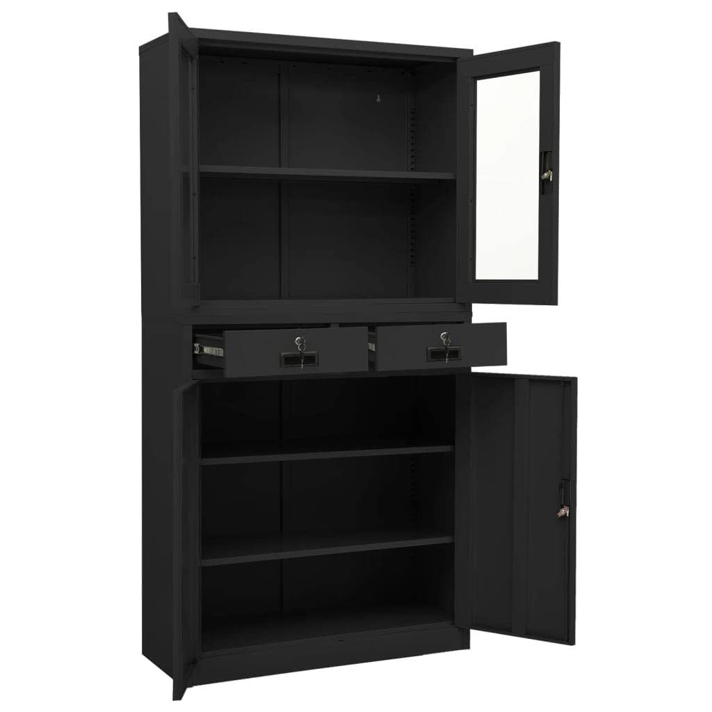 Genérico Armario Oficina Acero y Vidrio Templado Antracita 90x40x180 cm,Mobiliario,Armarios y Almacenamiento,Taquillas y armarios de Almacenamiento,Antracita,52.15 kg,336424