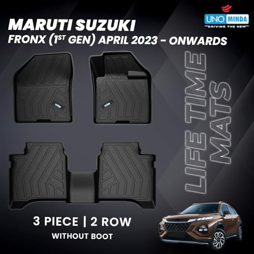 Image of Uno Minda Lifetime 5D Car Mats 3 Piece (2 Row Without Boot) for Maruti Suzuki Fronx 1st Gen April 2023 - Onwards | Anti Slip | All Weather Mats | 100% Waterproof & Washable | Custom Fit