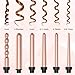BESTOPE 6 in 1 Curling Iron Wand Set, Hair Curler Barrels with Temperature Control & LCD, included Glove and 2 Clips, 0.10'' to 0.85'' Rose Golden