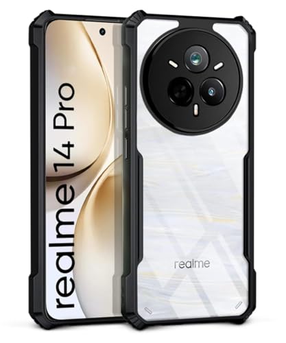 Image of WOW IMAGINE Shock Proof Clear Protective Back Case for Realme 14 Pro 5G - AirEDGE Technology | 360 Degree Camera Protection | Transparent Hybrid Back Case Mobile Cover - Black