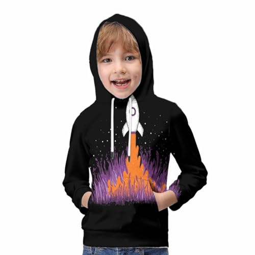 Pulls Capuche Imprimé 3D Fusée pour Enfant de 9 à 11 Ans avec Poche - 5