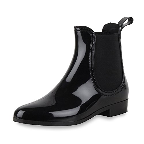 SCARPE VITA Damen Lack Stiefeletten Gummistiefel Chelsea Boots Schuhe 160508 Schwarz Schwarz 36