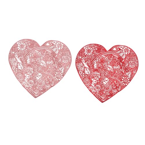 jojofuny Lot de 2 Sets de Table en PVC Forme Cœur Rouge, Sets de Table Lavables Antidérapants Cuisine, Protection Rayures, Décoration Saint-Valentin,...