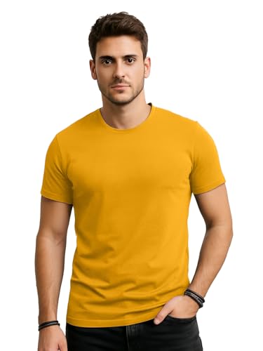 Image of Veirdo Regular Fit Half Sleeves Round Neck Solid Pure Cotton T-Shirt for Men (Available in White, Black, Swan White, Mustard, Maroon, Green, Lilac, Navy, Red Color)