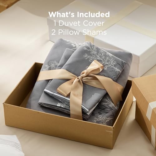 Image of Bedsure Duvet Cover King Size - Reversible Floral Duvet Cover Set with Zipper Closure, 3 Pieces Grey Bedding Set with 8 Corner Ties and 2 Pillowcases 20 inchx36 inch