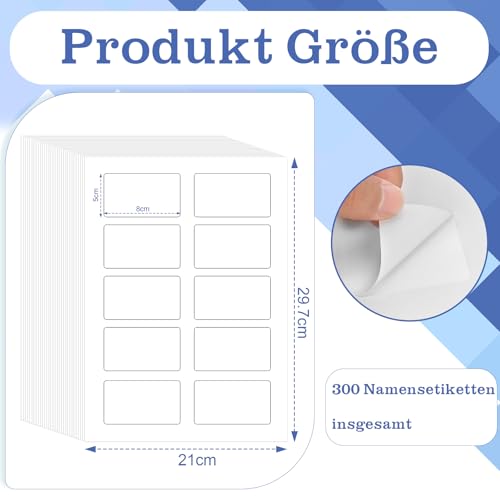 300 Stück Namensetiketten Selbstklebend Namensaufkleber Namensetiketten Ablösbar Bedruckbare A4 Etiketten Für Kleidung 80x50mm Für Inkjetdrucker
