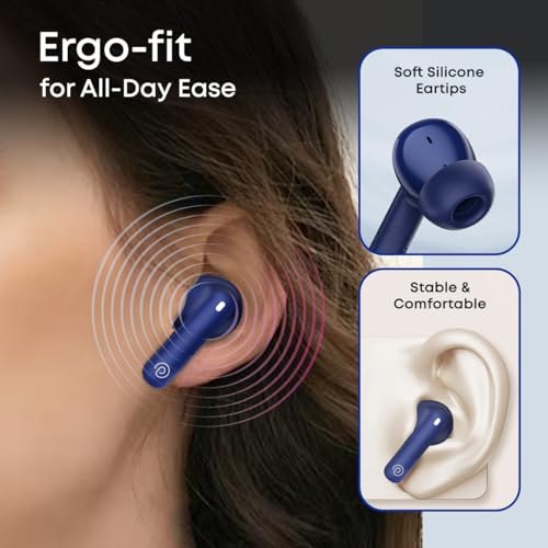 Image of pTron Bassbuds Fury in-Ear TWS Earbuds with 13mm Drivers, 50Hrs Playtime, AI-ENC Clear Calls, Bluetooth V5.4 Wireless Headphones, Voice Assistant, Type C Charging & IPX5 Water Resistant (Royal)