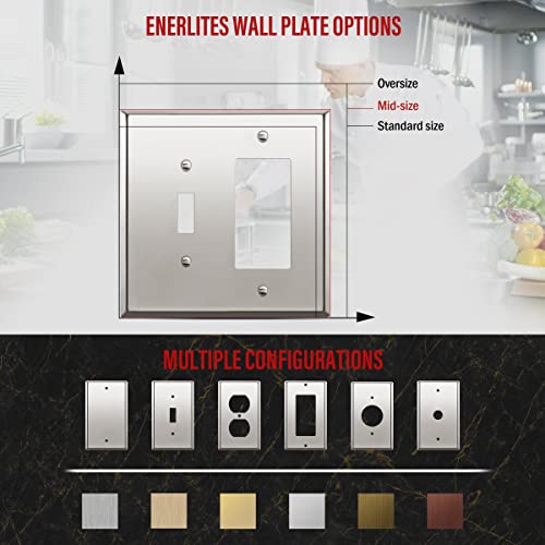 Image of ENERLITES Combination Toggle Switch and DecoratorReceptacle Metal Wall Plate, Stainless Steel 201 Outlet Cover, Corrosion-Resistant, Mid-Size 2-Gang 4.88 inch x 4.92 inch, 771131M-PC, Polished Chrome