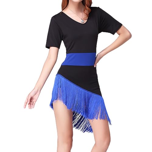 Robe de danse latine à franges et manches courtes pour spectacle de salle de bal