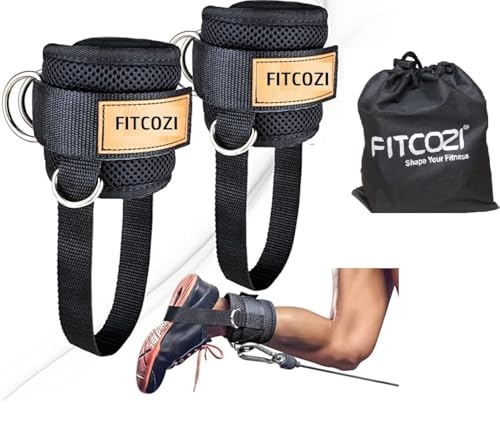 Image of Fitcozi Ankle Straps for Cable Machines,Adjustable Comfort fit Neoprene, Reinforce Double D-Ring - Premium Ankle Cuffs to Improve Abdominal Muscles, Lift The Butts, Tone The Legs for Men & Women