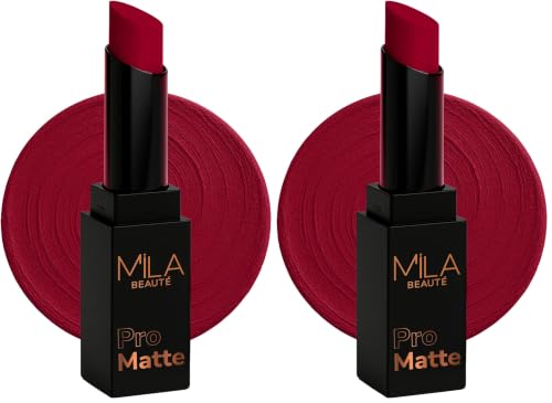 Image of Mila Beaute Pro Matte Lipstick | Highly Pigmented & Long lasting | Semi Matte Finish | Light Weight Lipstick | Single Swipe Application | Luxurious Lip Color | Shade - (Neerja, 4.2g) (Pack of 2)