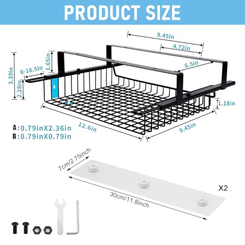 Image of Climberty Under Desk Organizer Metal Wire Pull Out Drawer No Drill Under Desk Organizer Basket Office Desk Stationeries Organizer Easy Drawer Cable Organizer Basket