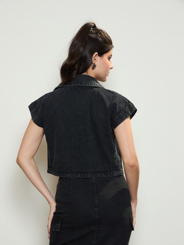 barcino Black Washed Denim Front Open Gilet - Image 5 thumbnail
