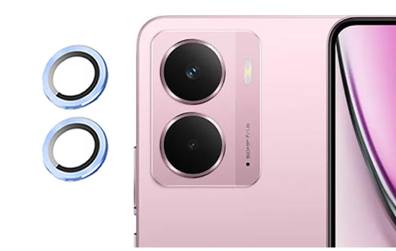 Image of imluckies Camera Ring Lens Protector (Aluminum with Tempered Glass) Compatible for Realme P3 - Blue (Pack of 2 rings)