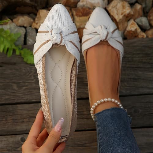Women's Pointed Toe Bowknot Ballet Flats Flying Woven Mesh Breathable Flat Shoes Spring and Summer Comfortable Shoes2