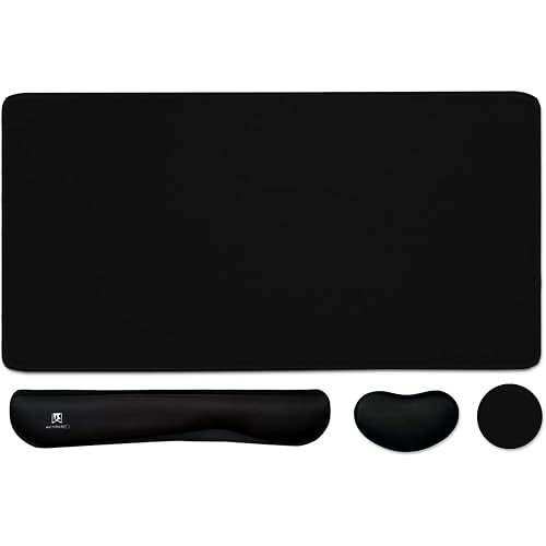 4-in-1 Large Gaming Mouse Pad, Keyboard Wrist Rest Pad & Wrist Support Mousepad Set, Extended Desk Pad Waterproof Desk Mat for Home Office Study Game-Black