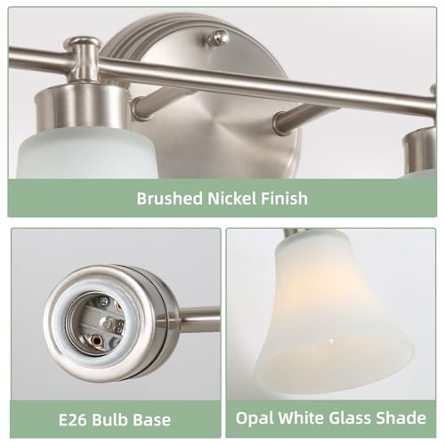 Image of LOUSACE 4 Light Bathroom Vanity Light Brushed Nickel Bathroom Lighting Fixtures Over Mirror with Opal White Frosted Glass, Vintage Traditional Wall Lighting Fixture Satin Nickel Vanity Lights