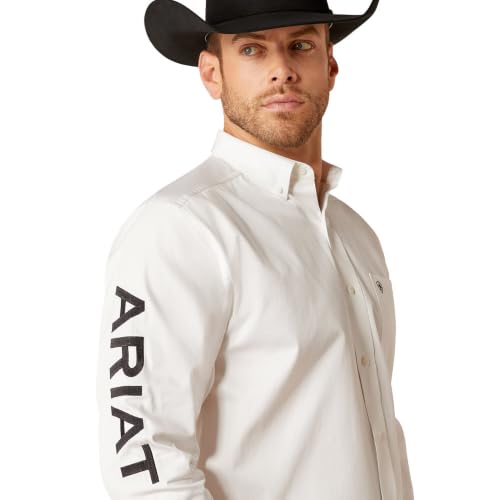 Image of ARIAT White Team Logo Twill Classic Fit Men's Longsleeve Shirt 10046825