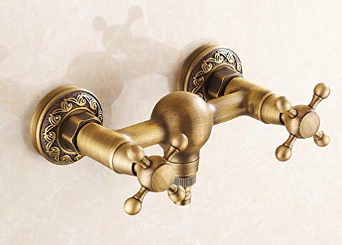Mosiężny kran ścienny do zlewu zewnętrznego, bezołowiowy gorący zimny mikser z zaworem ceramicznym, odporne na rdzewie antyczne wykończenie do ogrodowego patio Pranie DIY Łatwa instalacja