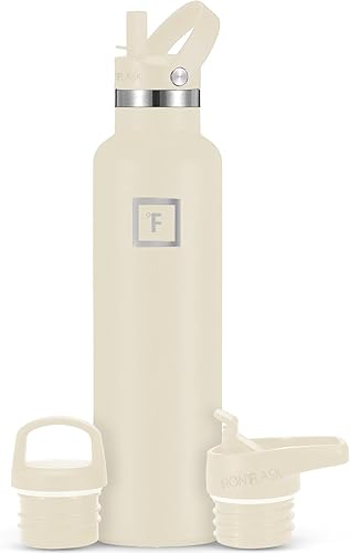 Miniatura 9 de IRON FLASK - Botella de agua deportiva de 20 onzas líquidas, 3 tapas (tapa de pajilla), a prueba de fugas, acero inoxidable aislado al vacío, se