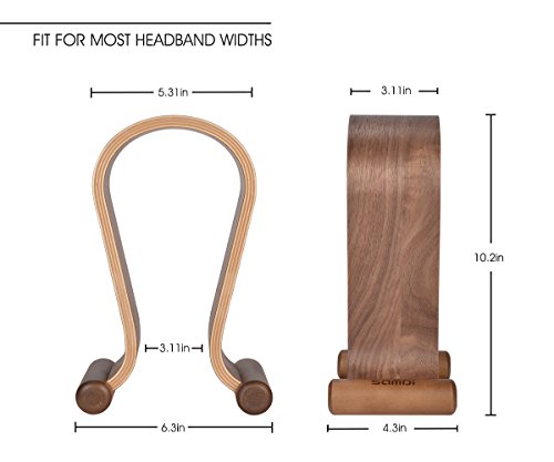 SAMDI Wood Headphone Stand, Headest Hanger Holder Mount Omega Walnut Finish for All Headphone Sizes