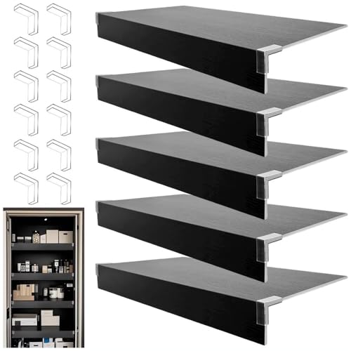 Image of Wire Rack Covers 25x18 inch, 5 Pcs Black Faux Wood Shelf Covers for Wire Shelving, 2" High Pantry Shelf Cover for Wire Shelves, Waterproof PVC Wire Shelf Covers for Pantry Closet Kitchen Bathroom