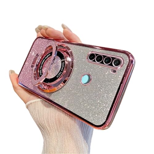 SIYOPINPFY Cover per Xiaomi Redmi Note 8 Custodia con Antiurto, per Donna di lusso Scintillante TPU Silicone Morbido Cover Protezione Fotocamera con Anello Supporto per Redmi Note 8 DS Rosa