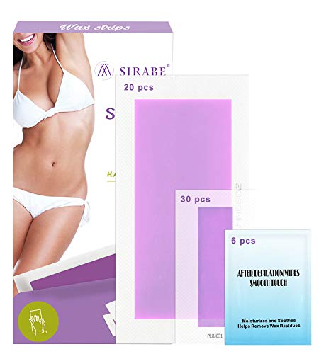 Sirabe Wax Strips for Man Woman, All Skin Types, Full Body- Face Legs Bikini Brazilian Underarm,Lavender Scent Waxing Strips with 50 Count Cold Waxing Strips and 6 Post Cleaning Wipes
